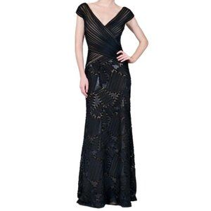 Tadashi Pintuck Black Mesh Gown NWOT